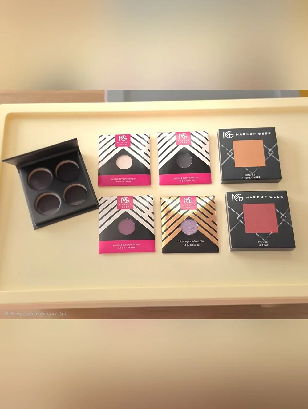 Discontinued Makeup Geek Bundle NIB Desire Blush Sunlight Highlight 4 Eyeshadows